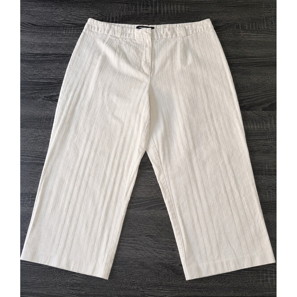 Briggs New York Cream Textured Stripe Cropped Wide Leg Pants Plus Size 18W